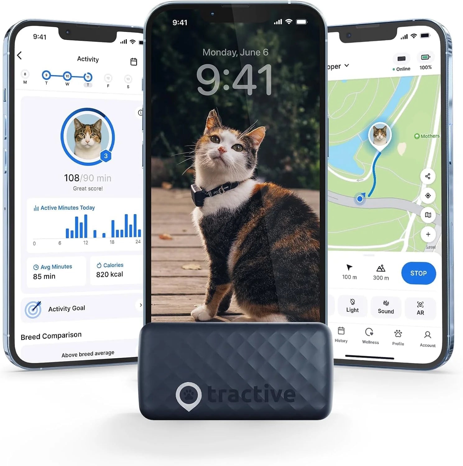 Cat Mini GPS Tracker with Activity Monitoring, Fits Any Collar (Dark Blue)