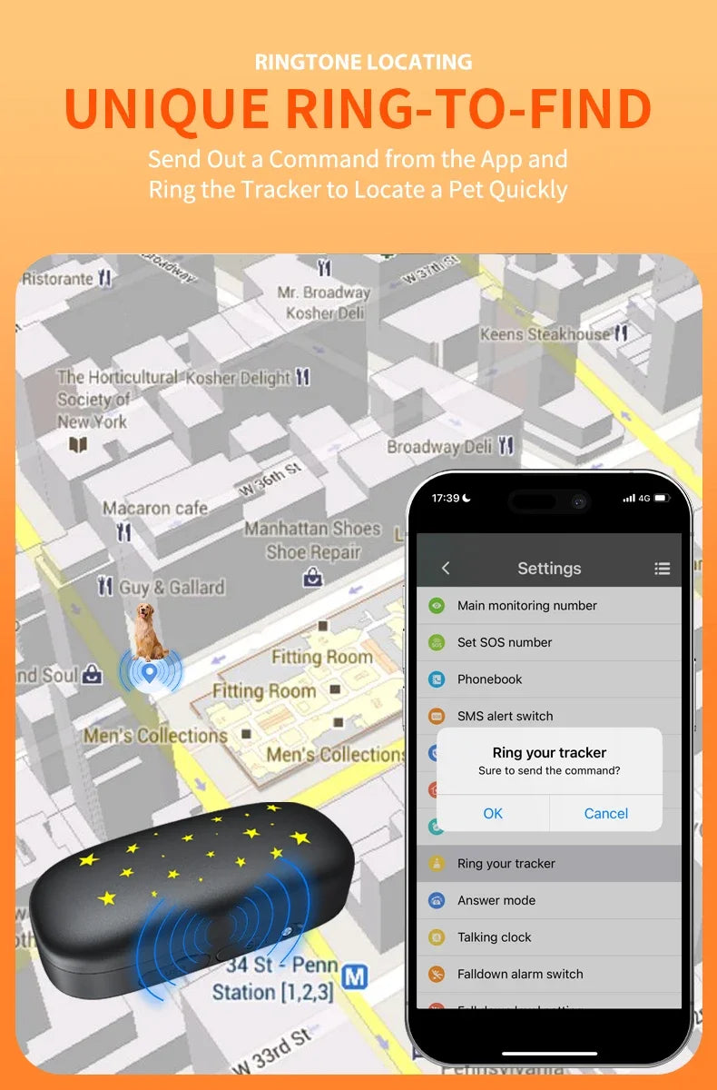 Safe & Smart RF-V53 Tracker 4G Pet Locator GPS Beidou Cat and Dog Positioning Search Anti-lost IP67 Waterproof 900 MAh Battery