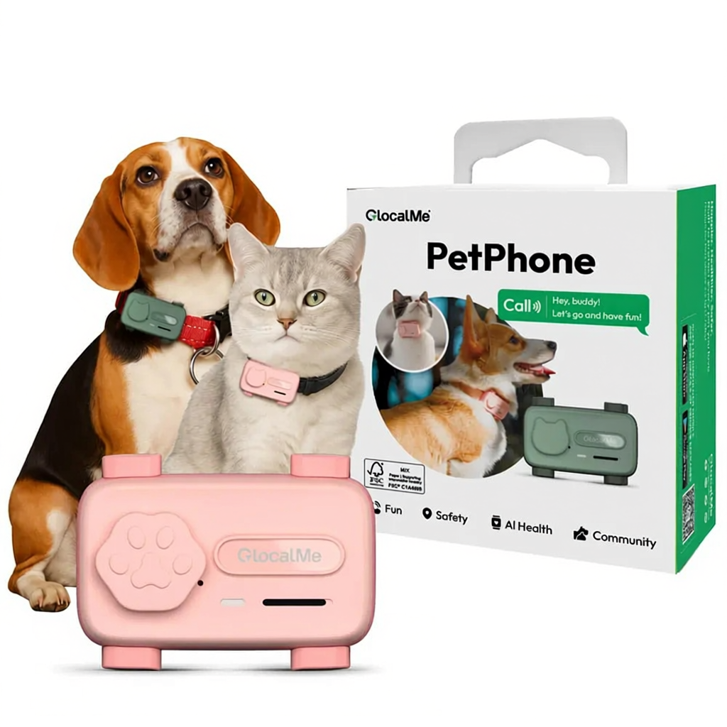 GlocalMe PetPhone Pet Smartphone GPS Wi-Fi Tracker for Dog Cat Anxiety Relief With Play Music Two-Way Call AI Health Monitoring
